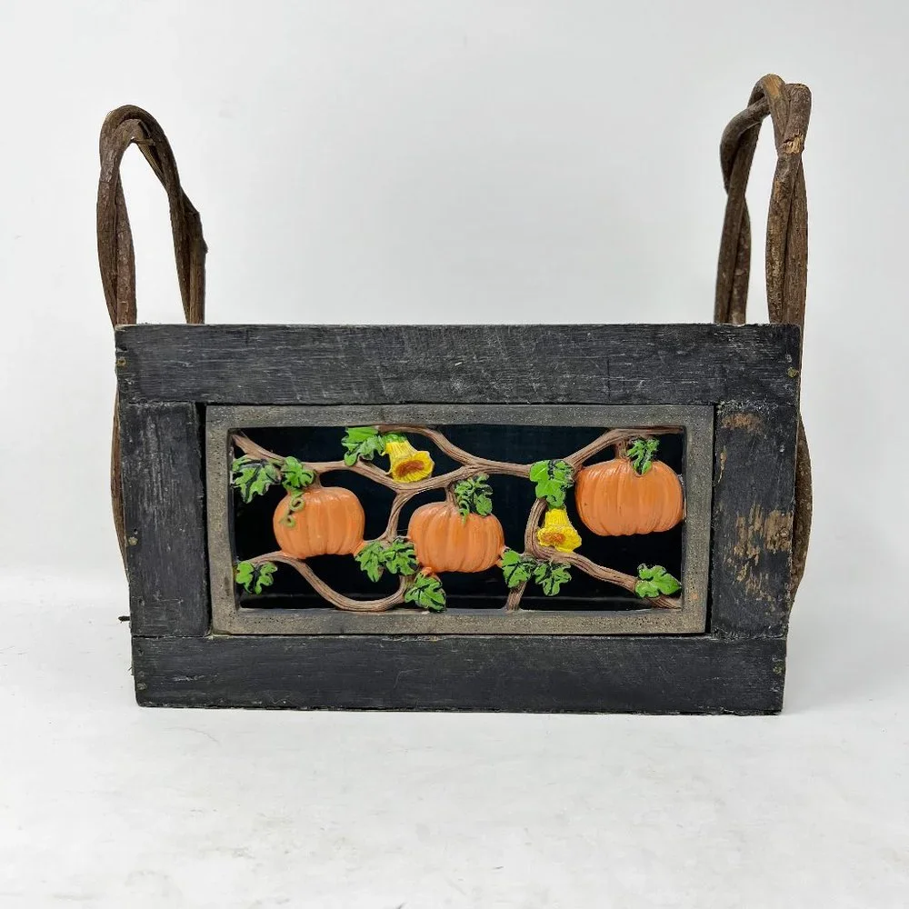 Primitive Fall Harvest Wooden Box Country Fall Pumpkin Decor Thanksgiving